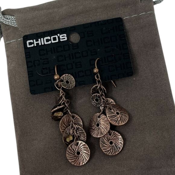 Chico’s Bronze-Tone Textured Disc Dangle Earrings NWT - Picture 3 of 4